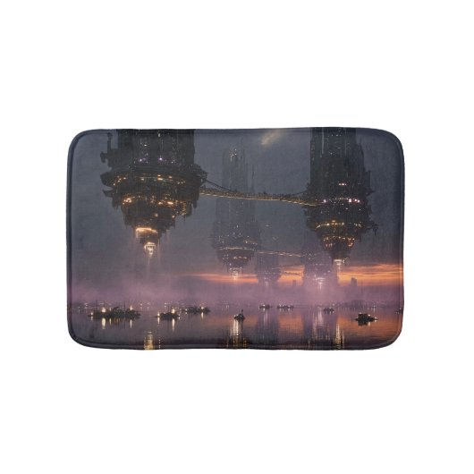 Futuristic towers floating above harbor badmat (Voorkant)