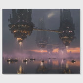 Futuristic towers floating above harbor cadeaupapier (Vlak)
