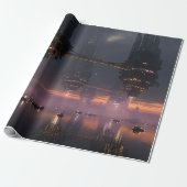 Futuristic towers floating above harbor cadeaupapier (Uitgerold)