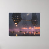 Futuristic towers floating above harbor canvas afdruk (Voorkant)