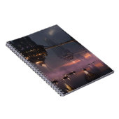 Futuristic towers floating above harbor notitieboek (Rechterzijde)