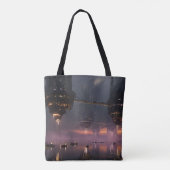Futuristic towers floating above harbor tote bag (Achterkant)