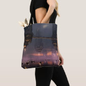 Futuristic towers floating above harbor tote bag (Dichtbij)