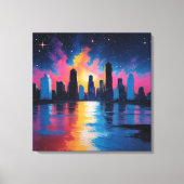 Futuristic Urban Skyline at Sunset Canvas Print (Voorkant)