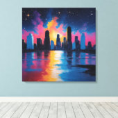 Futuristic Urban Skyline at Sunset Canvas Print (Insitu (Houten vloer))