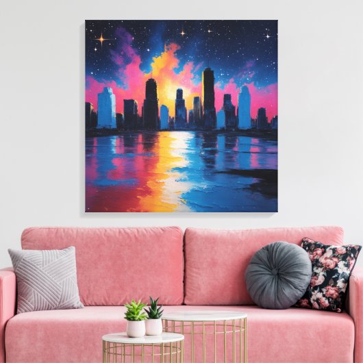 Futuristic Urban Skyline at Sunset Canvas Print (Insitu (Woonkamer))
