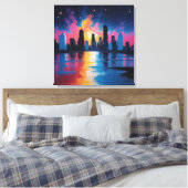 Futuristic Urban Skyline at Sunset Canvas Print (Insitu (Slaapkamer))