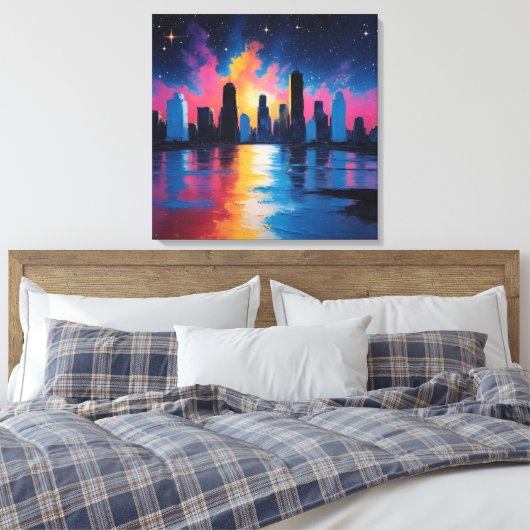 Futuristic Urban Skyline at Sunset Canvas Print (Insitu (Slaapkamer))