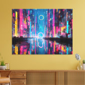 Futuristic Vibrant Neon Night Cityscape Canvas Afdruk (Insitu (Woonkamer))