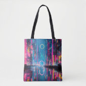 Futuristic Vibrant Neon Night Cityscape Tote Bag (Voorkant)