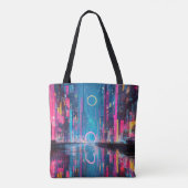 Futuristic Vibrant Neon Night Cityscape Tote Bag (Achterkant)