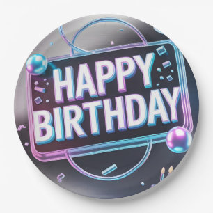 Futuristisch 3D "Happy Birthday" Neon Bord