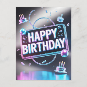 Futuristisch 3D "Happy Birthday" Neon Bord Briefkaart