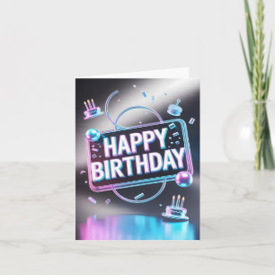 Futuristisch 3D "Happy Birthday" Neon Bord Feestdagen Kaart