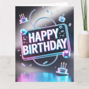 Futuristisch 3D "Happy Birthday" Neon Bord Kaart