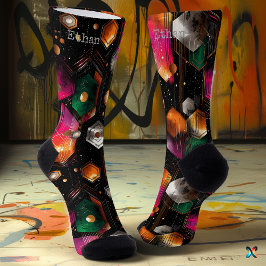 Futuristisch Abstract in smaragd, Sinaasappel, op  Sokken