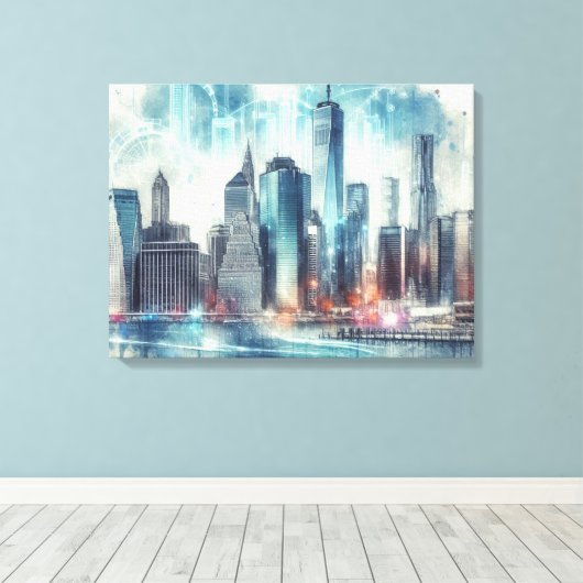 Futuristisch Abstract van New York Canvas Afdruk (Insitu (Houten vloer))