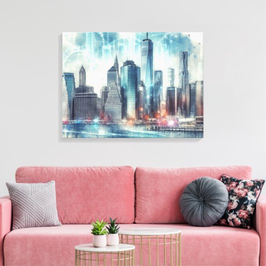 Futuristisch Abstract van New York Canvas Afdruk (Insitu (Woonkamer))