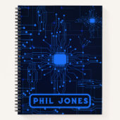 Futuristisch blauw printplaatpatroon notitieboek (Voorkant)