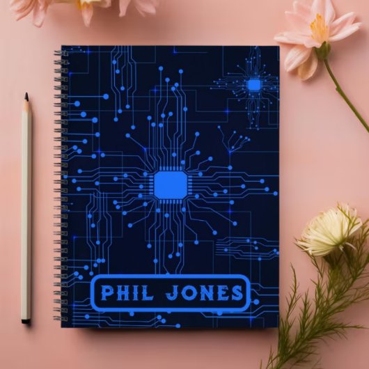 Futuristisch blauw printplaatpatroon notitieboek