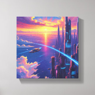 Futuristisch Cityscape Canvas Afdruk