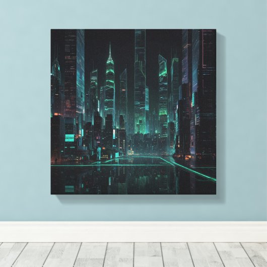 futuristisch cybernetisch stadsbeeld canvas afdruk (Insitu (Houten vloer))