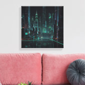 futuristisch cybernetisch stadsbeeld canvas afdruk (Insitu (Woonkamer))
