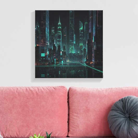 futuristisch cybernetisch stadsbeeld canvas afdruk (Insitu (Woonkamer))