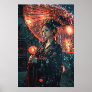 Futuristisch Cyberpunk Cityscape Poster met Chinee