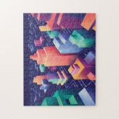 Futuristisch digitaal isometrisch stedelijk citysc legpuzzel (Verticaal)