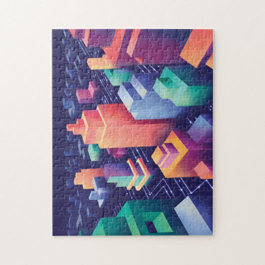 Futuristisch digitaal isometrisch stedelijk citysc legpuzzel (Verticaal)