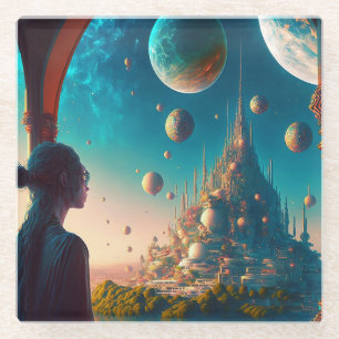 Futuristisch Fantasy Castle Landscape Glass Onderz Glazen Onderzetter