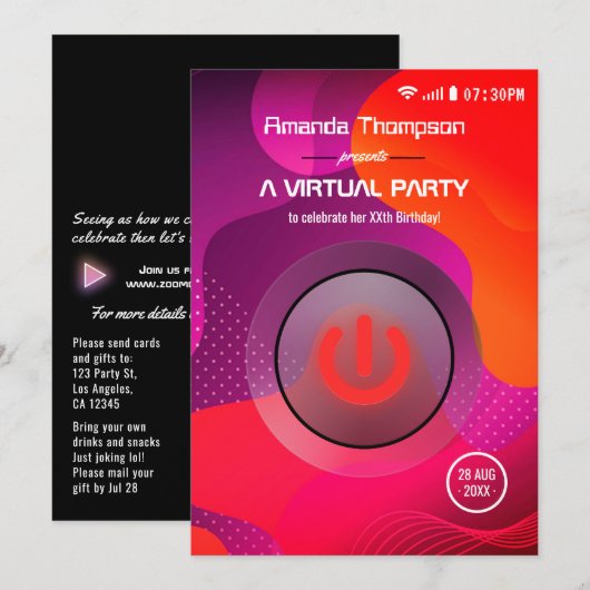 Futuristisch geometrisch virtueel verjaardagsfeest kaart (Voorkant / Achterkant)