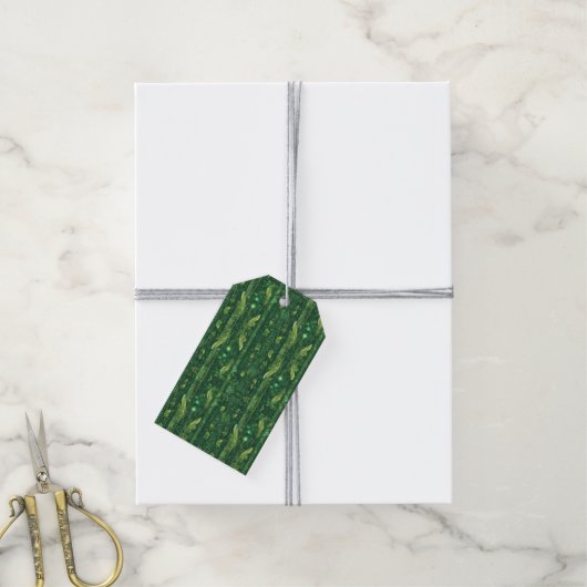 Futuristisch groen bladpatroon cadeaulabel (Met Touw)