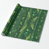 Futuristisch groen bladpatroon cadeaupapier (Uitgerold)