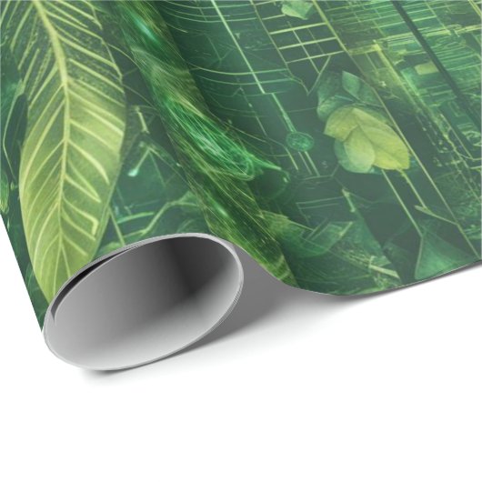 Futuristisch groen bladpatroon cadeaupapier (Rol Hoek)