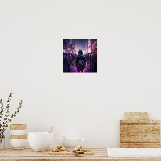 Futuristisch Hooded Vrouw Cyberpunk Poster - A Vis (Keuken)