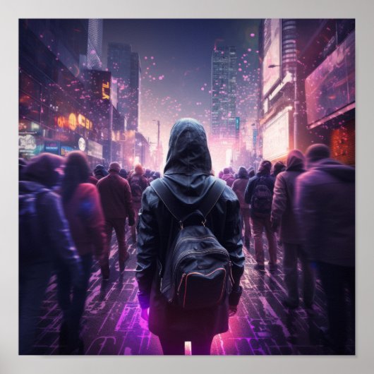 Futuristisch Hooded Vrouw Cyberpunk Poster - A Vis (Voorkant)
