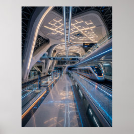 Futuristisch hoogsnelheidsstation poster