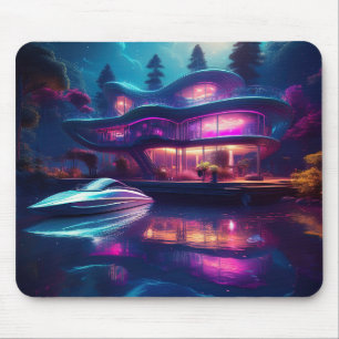 Futuristisch huis aan het meer muismat