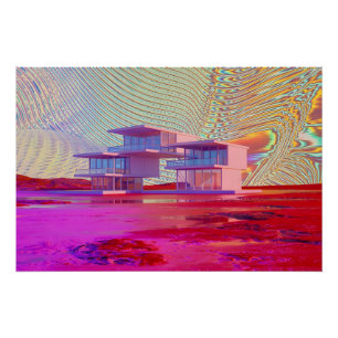 Futuristisch huis te midden van een kleurrijke sur perfect poster