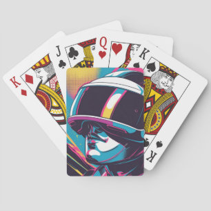 Futuristisch karakterportret met VR-headset Pokerkaarten