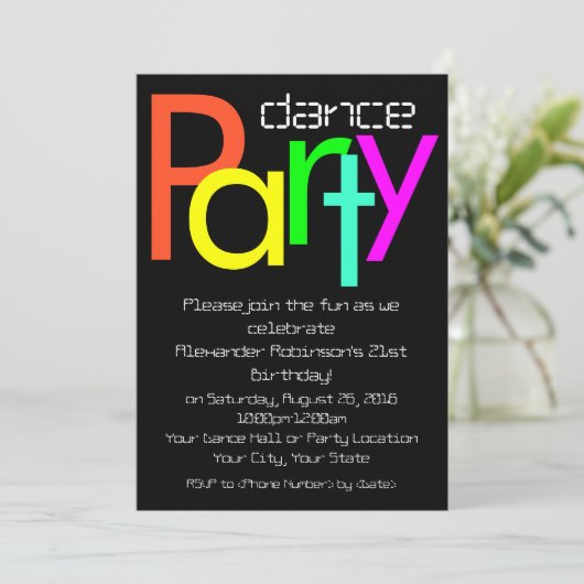 Futuristisch Leuk 5x7 Dance Party Uitnodiging (Staand voorkant)