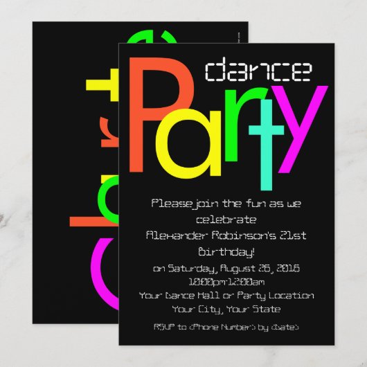 Futuristisch Leuk 5x7 Dance Party Uitnodiging (Voorkant / Achterkant)