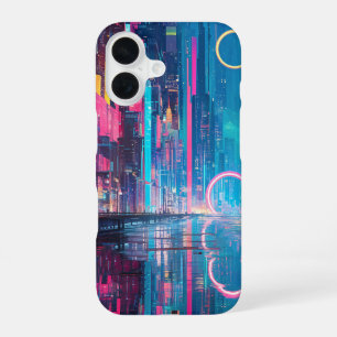 Futuristisch Levendig Neon Nacht Stadssilhouet iPhone 16 Hoesje
