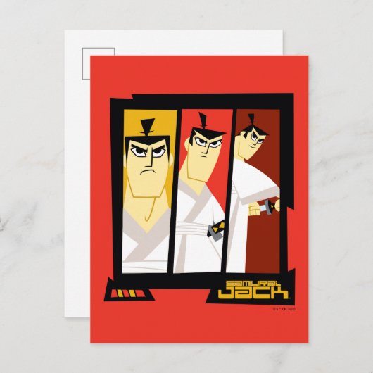 Futuristisch Lijst met Samurai Jack-teken op drie Briefkaart (Voorkant / Achterkant)