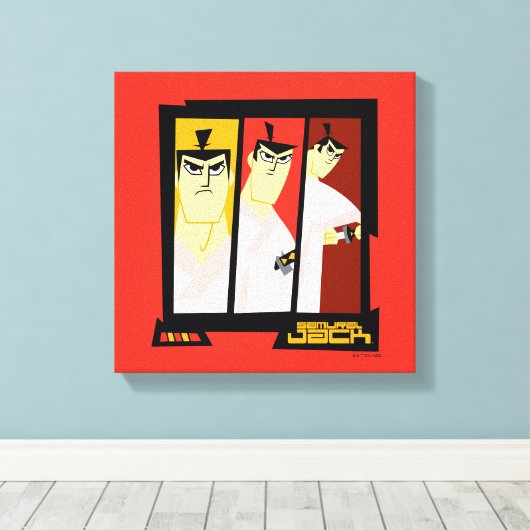 Futuristisch Lijst met Samurai Jack-teken op drie Canvas Afdruk (Insitu (Houten vloer))