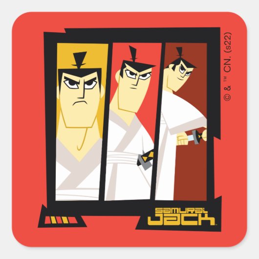 Futuristisch Lijst met Samurai Jack-teken op drie Vierkante Sticker (Voorkant)