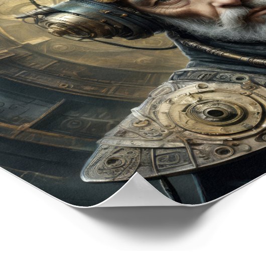 Futuristisch man, steampunk pantser en psycho helm poster (Hoek)