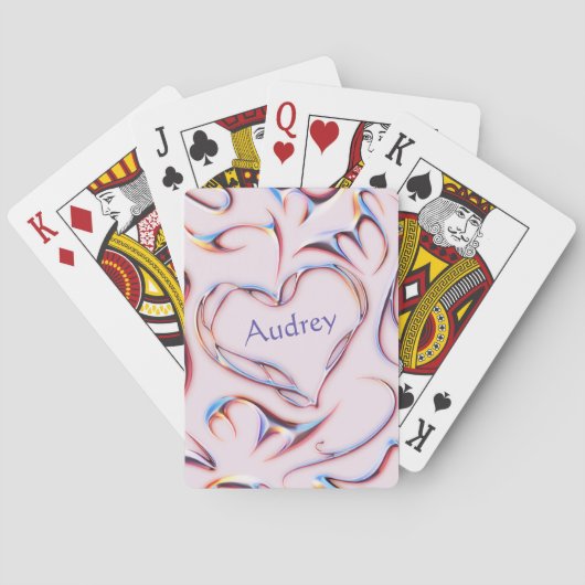 Futuristisch Metallic Roze Schattige Hart Kleurrij Pokerkaarten (Achterkant)
